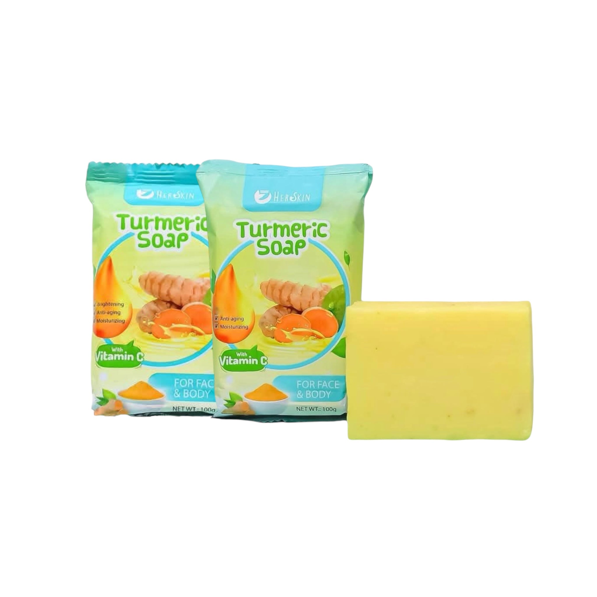 2 Bars Her Skin Turmeric Soap with Vitamin C – Brightening, Anti-Aging & Moisturizing for All Skin Types (100g)