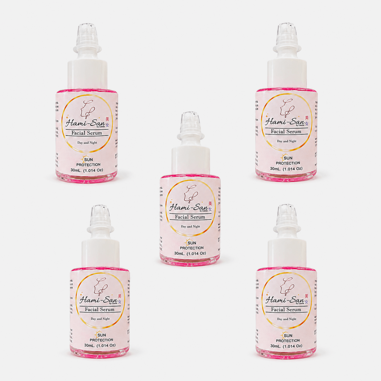 5 Bottles Hami-San Facial Serum 30mL with Niacinamide, Vitamin C, Hyaluronic Acid and Centella for daily moisture and radiant-looking skin