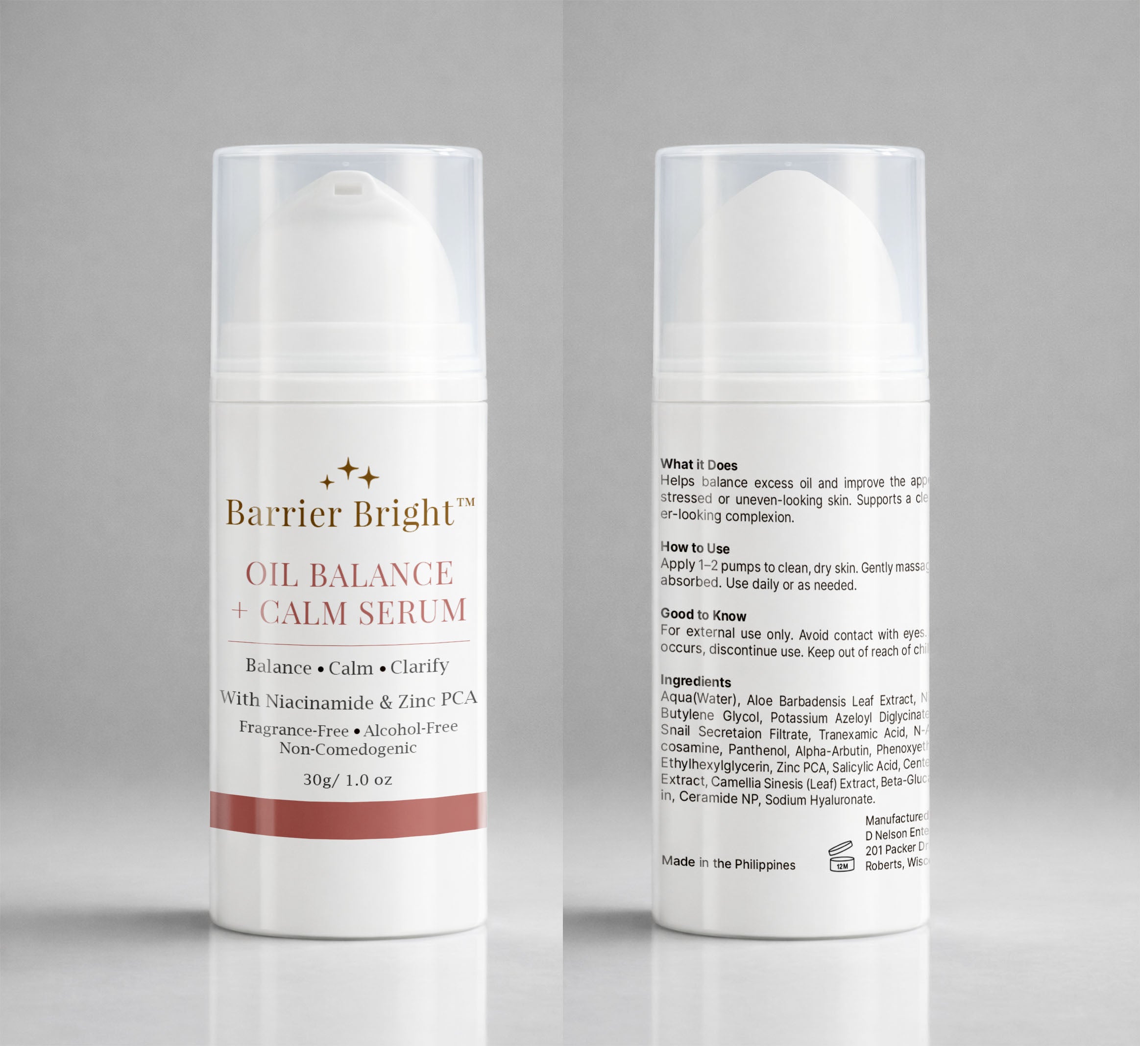 Barrier Bright™ Oil Balance Serum – Lightweight Calming Serum with Niacinamide, Zinc PCA & Tranexamic Acid | Helps Reduce Excess Oil + Supports Clearer-Looking Skin (30g)