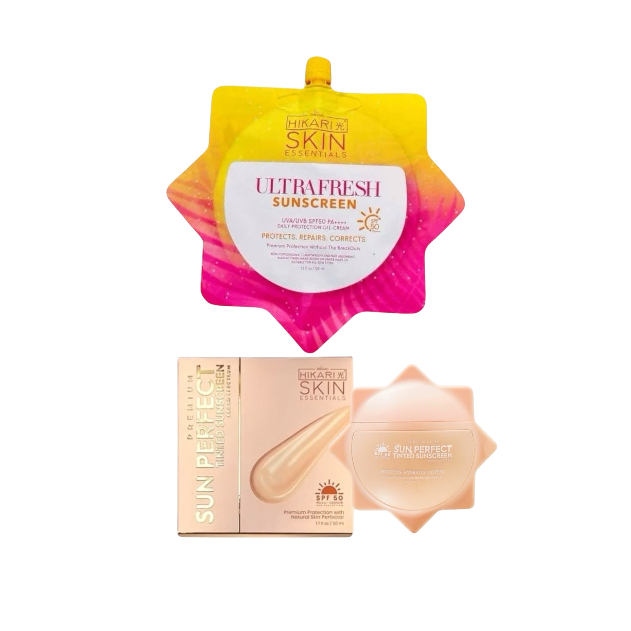 Hikari Skin Essentials Ultra Fresh & Premium Sun Perfect Tinted Sunscreen Combo -  50ml each