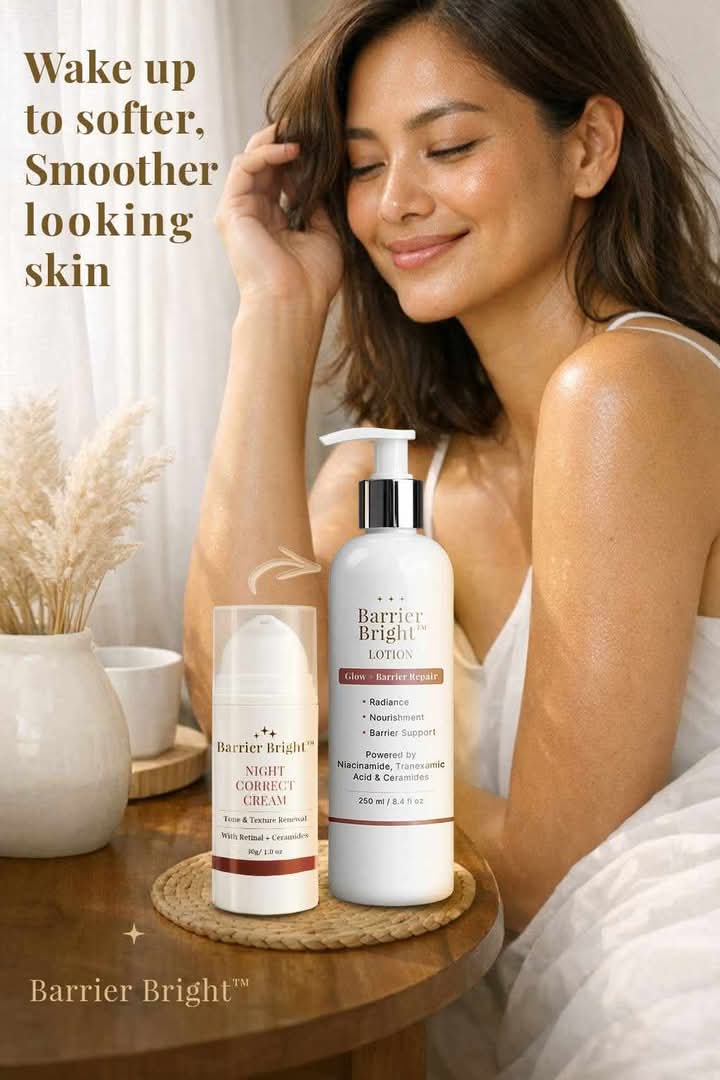 Barrier Bright™ Night Repair Duo – Barrier Repair Lotion 250ml + Night Correct Cream (Retinal) 30g | Overnight Hydration + Skin Renewal Support