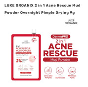 LUXE ORGANIX 2 in 1 Acne Rescue Mud Powder - Overnight Pimple Drying Treatment (9g) - Unclogs Pores & Controls Excess Sebum