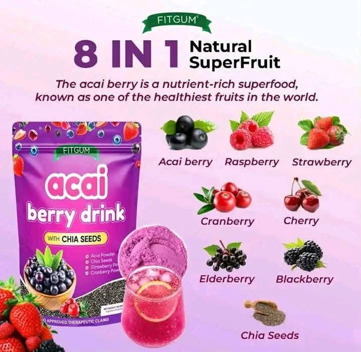 FITGUM Acai Berry Drink Powder with Chia Seeds – 10 Sachets