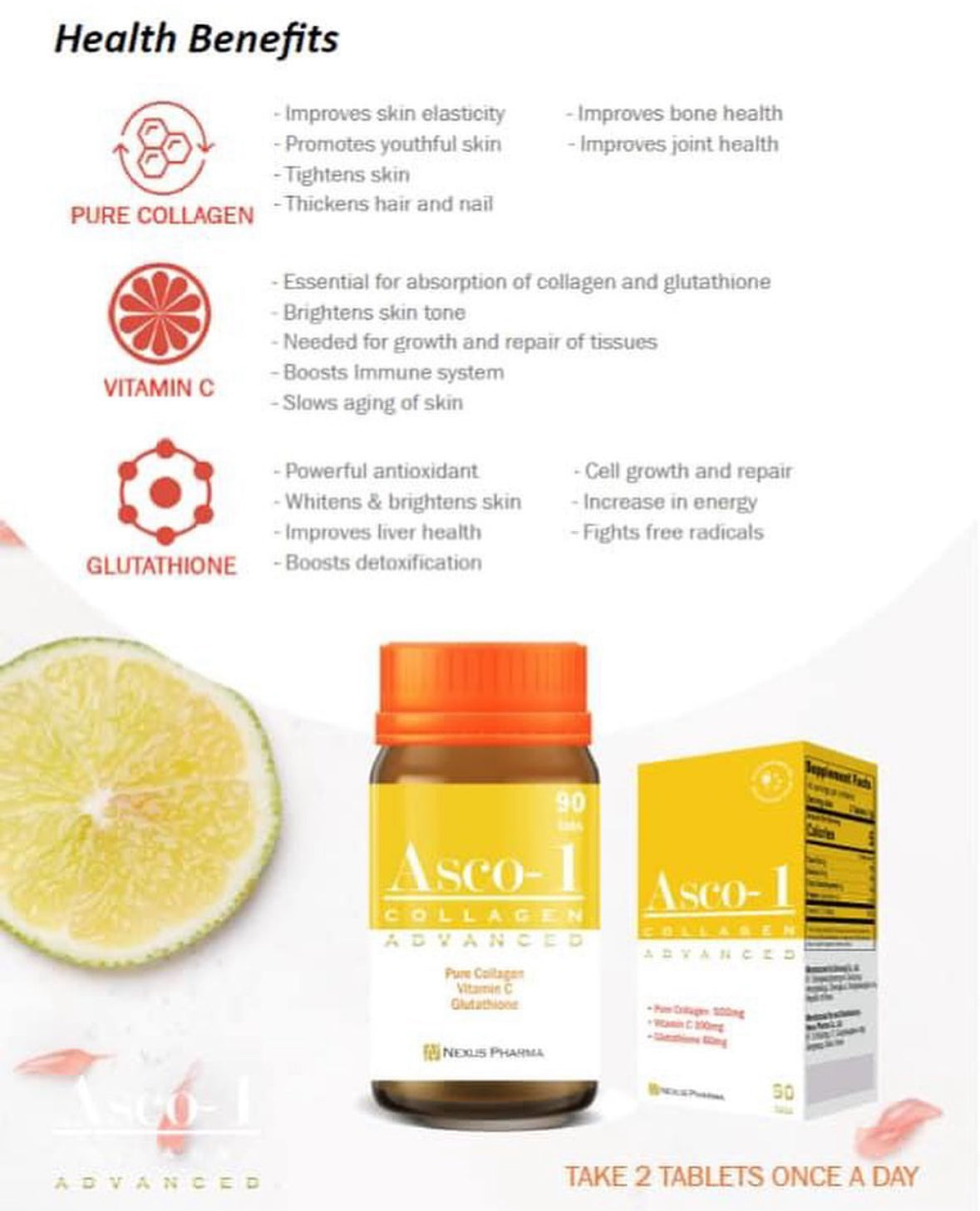 Asco-1 Collagen Advanced by Nexus Pharma - 500mg x 90 Tablets