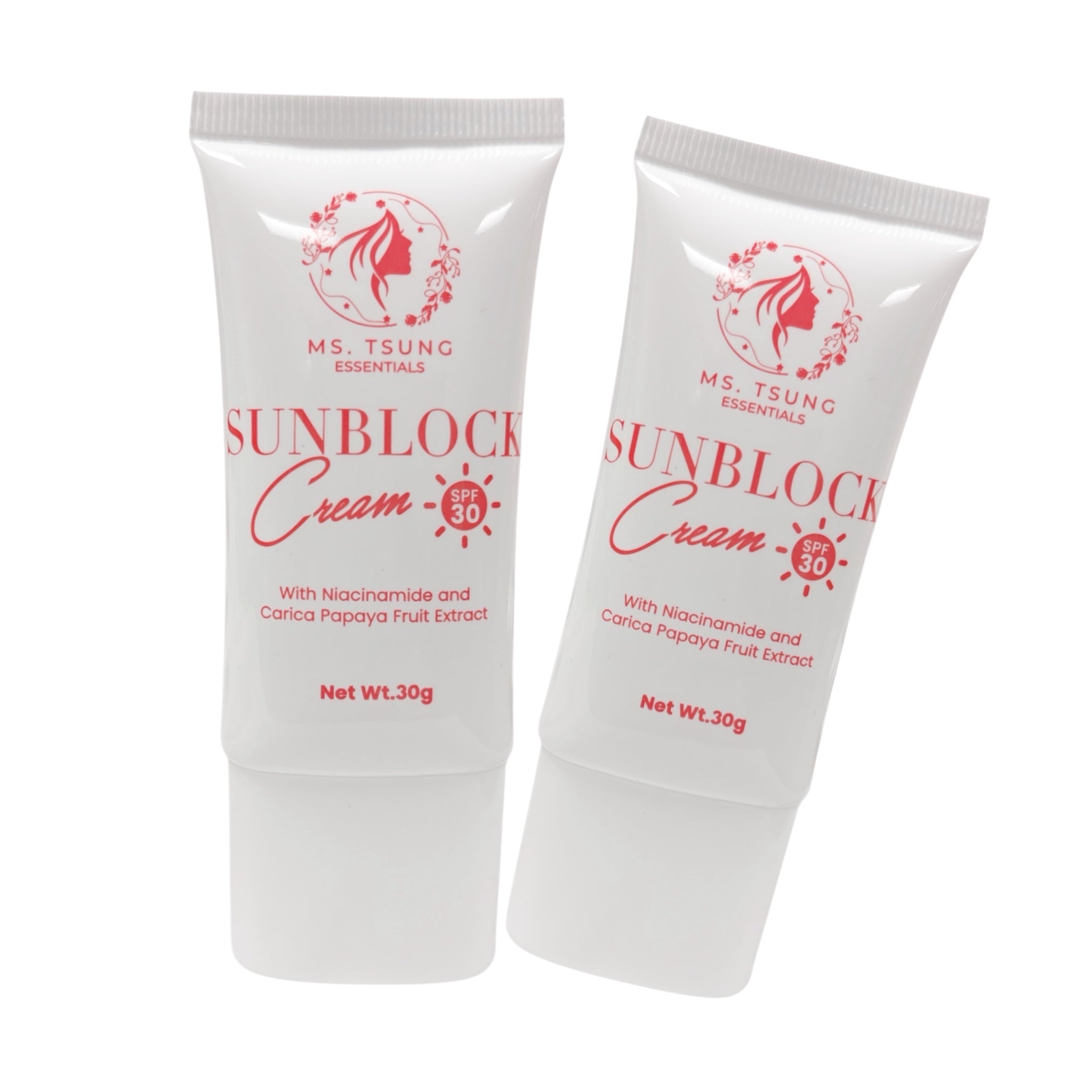 MS. TSUNG ESSENTIALS Sunblock Cream SPF 30 with Niacinamide & Papaya Extract – Daily Moisturizing Face Sunscreen for UVA/UVB Protection, 30g