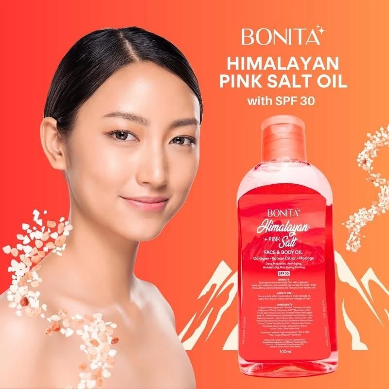 Bonita Himalayan Pink Salt Face & Body Oil SPF 30 – 100ml | Collagen Infused with Korean Citron & Moringa for Deep Hydration and Skin Firming