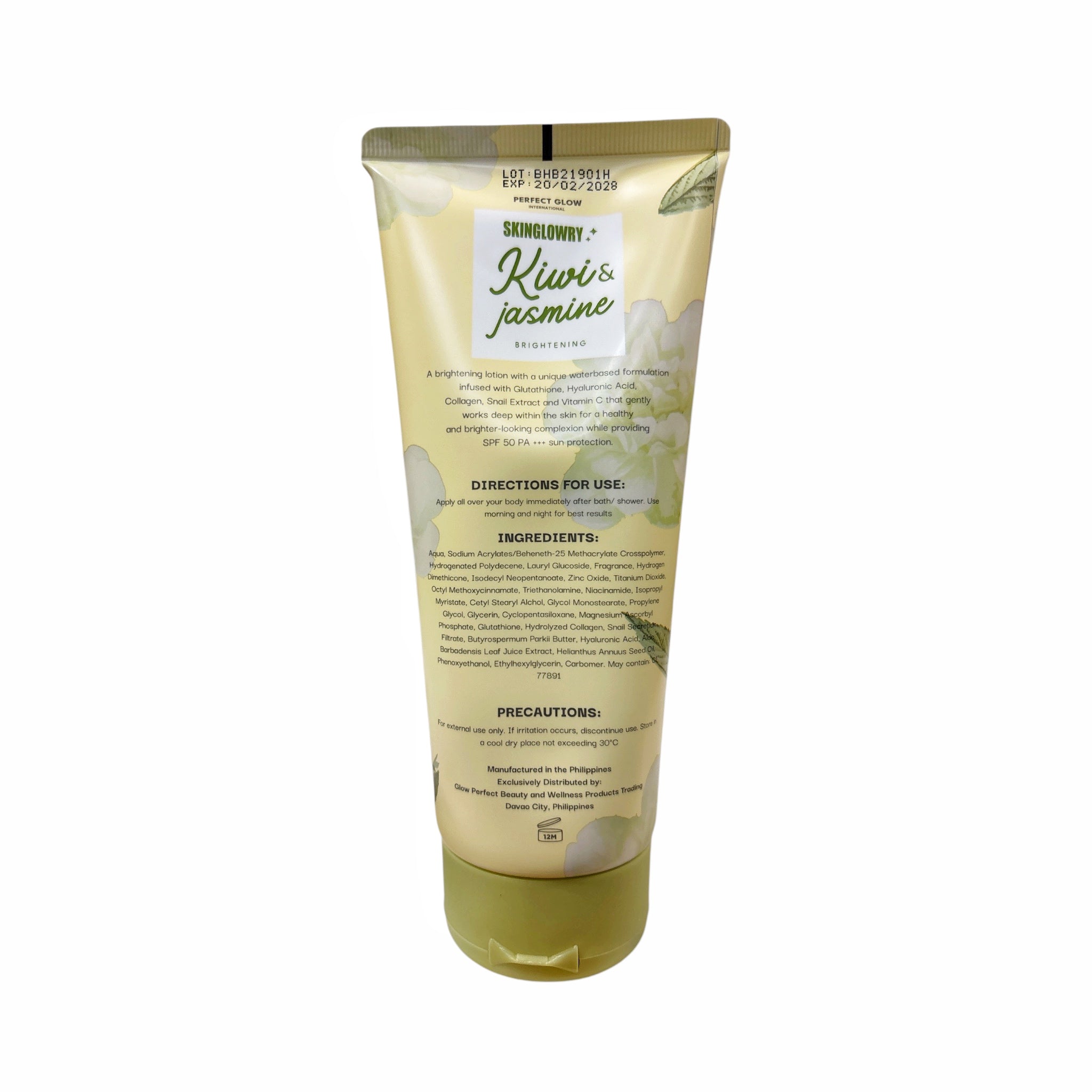 PERFECT GLOW INTERNATIONAL SKIN GLOWRY Kiwi Jasmine Water-Based Beauty Lotion with SPF 50 PA+++ | Infused with Glutathione, Collagen, Snail Extract & Vitamin C | 200ML