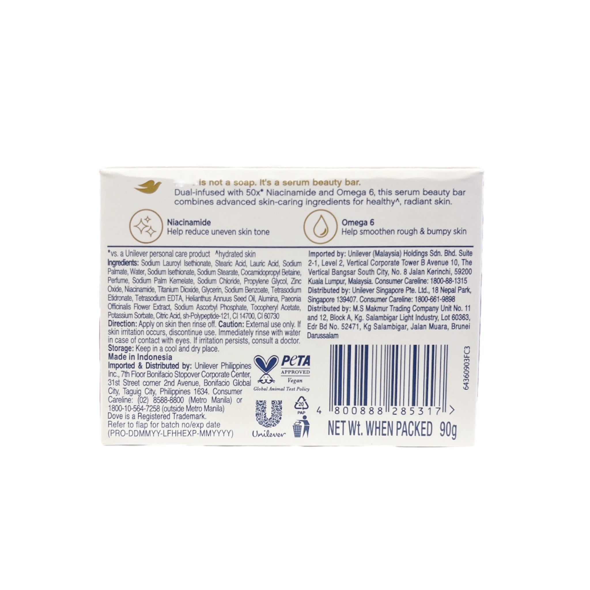 DOVE Radiant+Care Serum Bar – Triple Serum Blend with Niacinamide, Vegan Collagen & Omega 6 | Nourishing Body Cleansing Bar for Smooth, Radiant & Moisturized Skin | 90g x 3 Bars (3 Variants to Choose From)