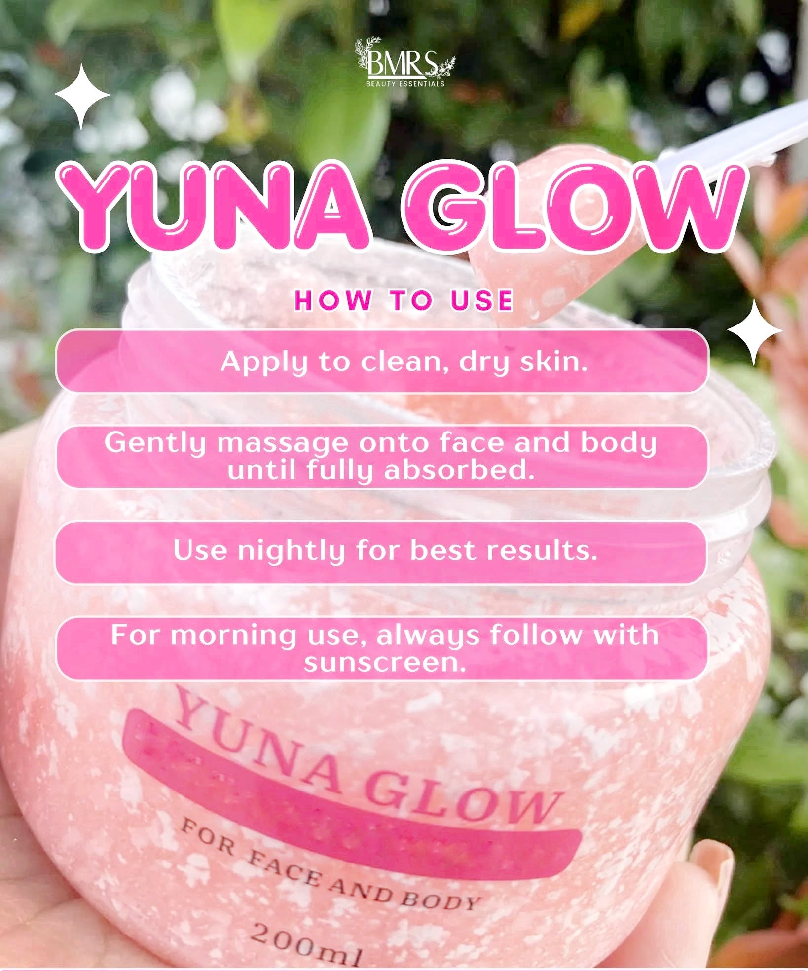 BMRS YUNA GLOW Face & Body Cream with Placenta, Glutathione & Dragon Blood Extract - 200 ml