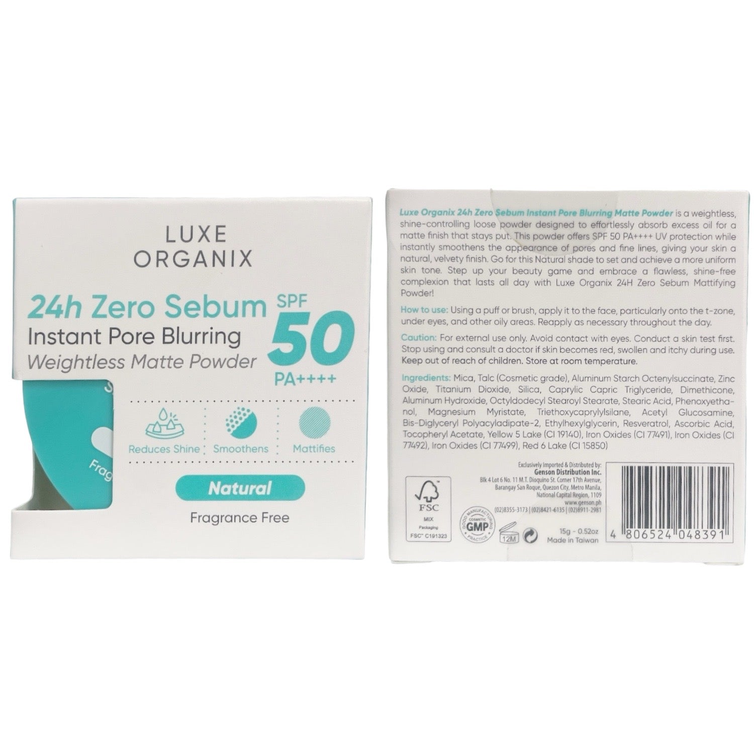 Luxe Organix 24H Zero Sebum Instant Pore Blurring Weightless Matte Powder Spf 50 Pa++++ NATURAL 15G