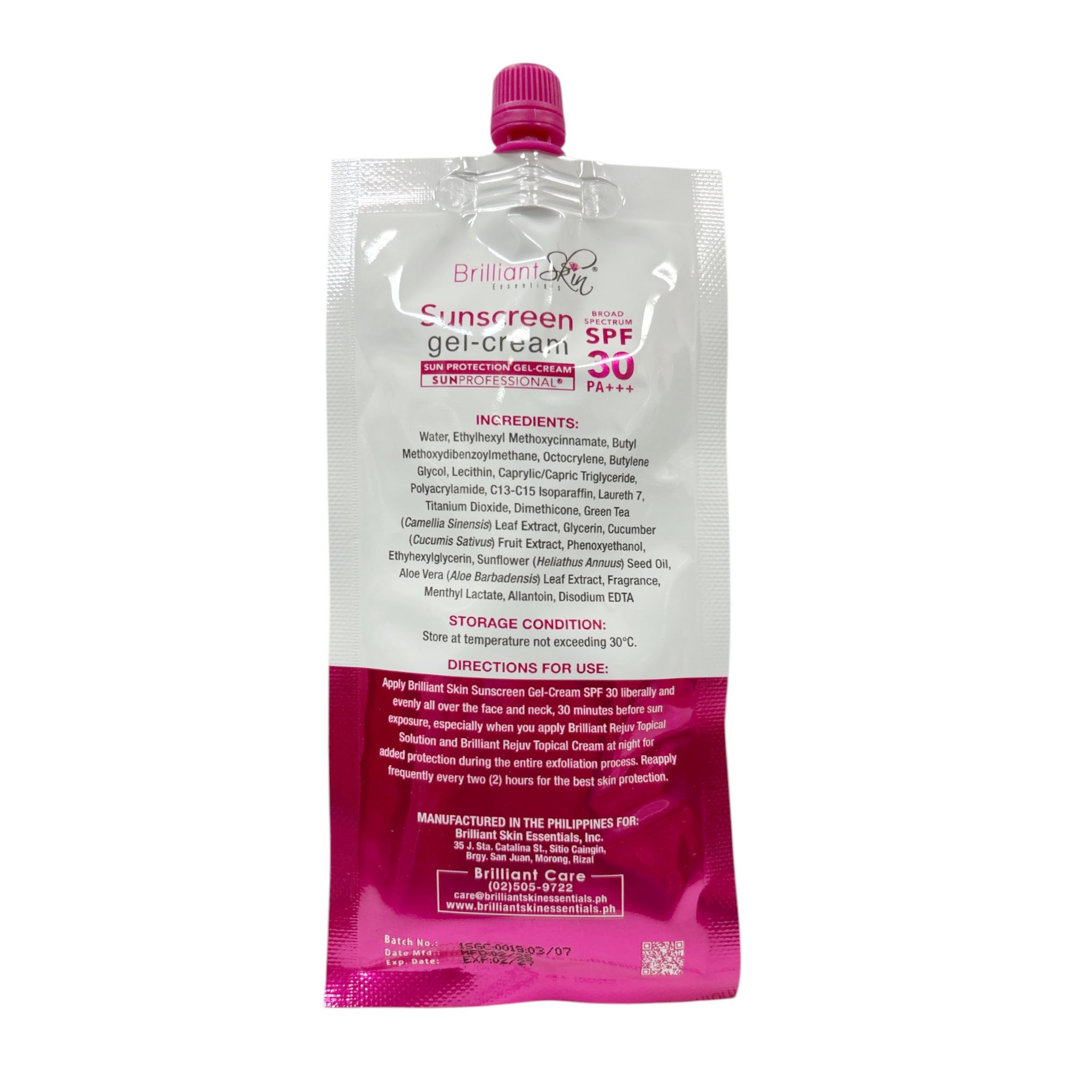 2 Sachets Brilliant Skin Essentials Sunscreen Gel-Cream -   50g Each