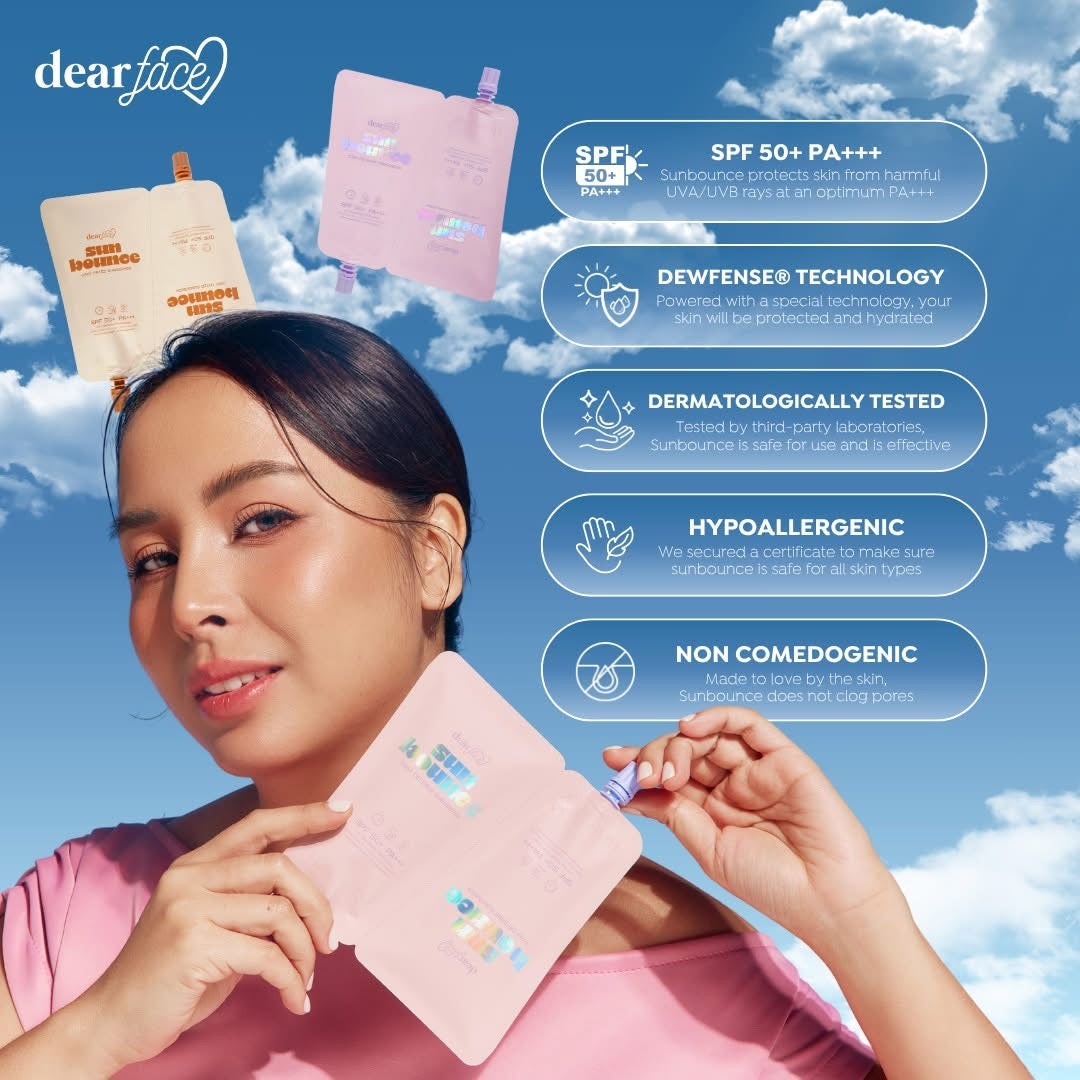 Dear Face Sun Bounce Daily Sunscreen Twin Pack with Dewfense® Technology - Broad Spectrum UVA+UVB Protection (30ml x 2) - Non-Comedogenic & Hypoallergenic
