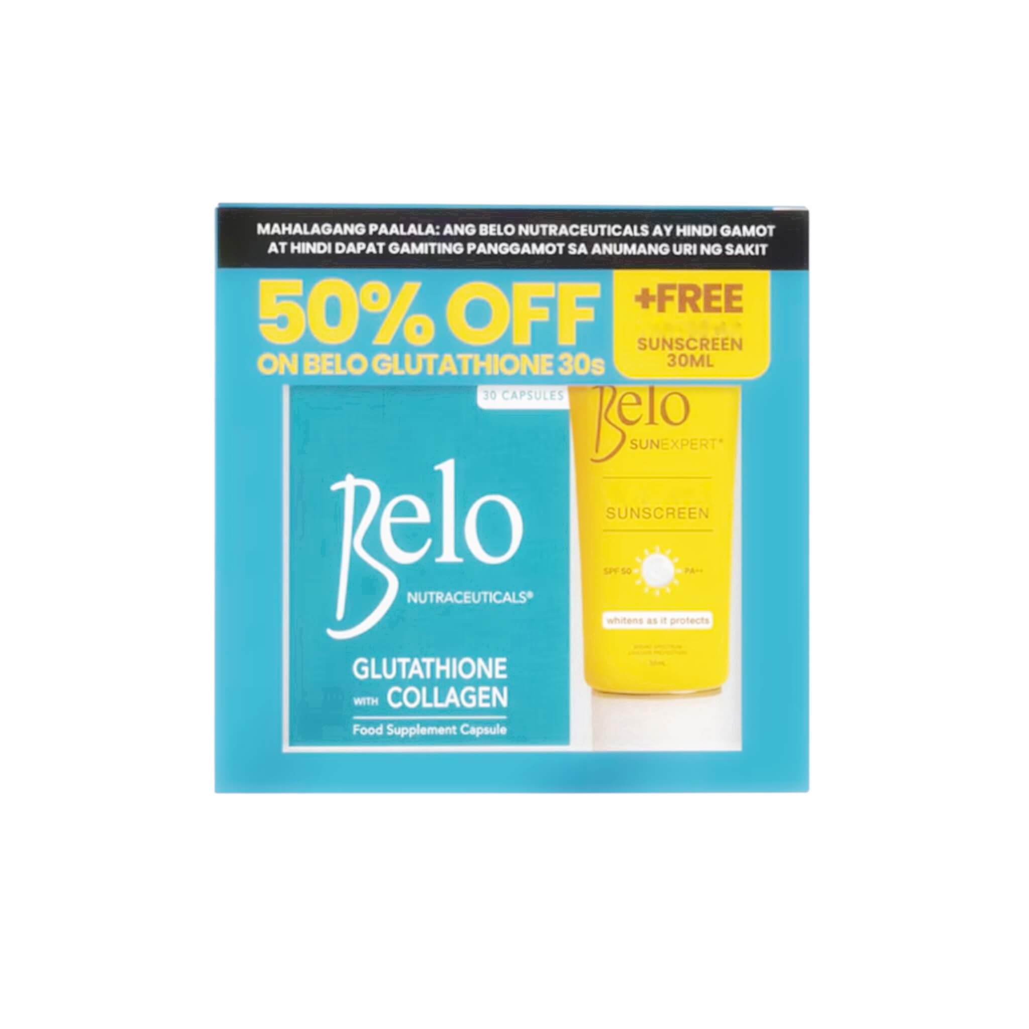 Belo Bundle – Glutathione with Collagen Capsules (30 Count) + Sunscreen 30ml