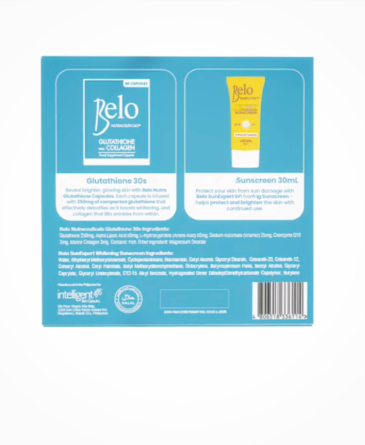 Belo Bundle – Glutathione with Collagen Capsules (30 Count) + Sunscreen 30ml