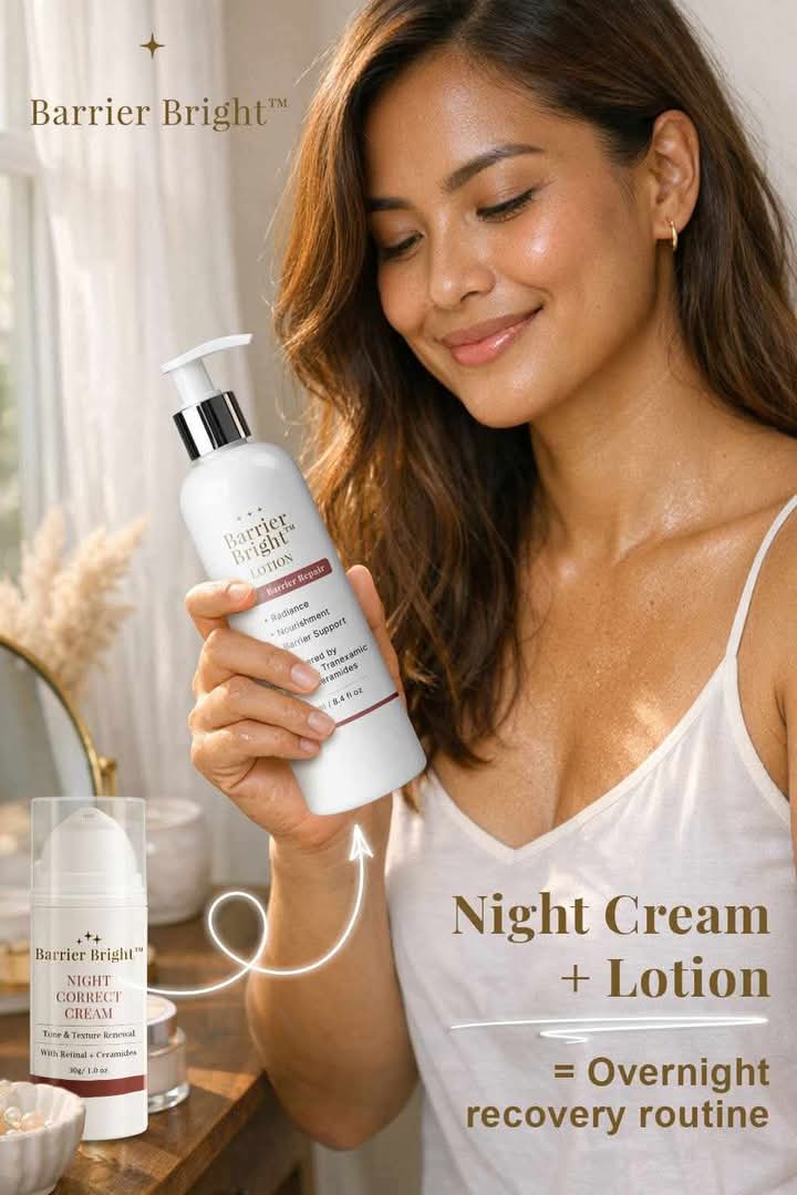 Barrier Bright™ Night Repair Duo – Barrier Repair Lotion 250ml + Night Correct Cream (Retinal) 30g | Overnight Hydration + Skin Renewal Support