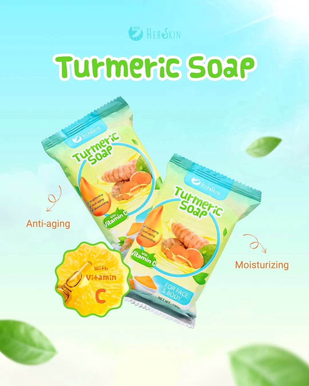 2 Bars Her Skin Turmeric Soap with Vitamin C – Brightening, Anti-Aging & Moisturizing for All Skin Types (100g)
