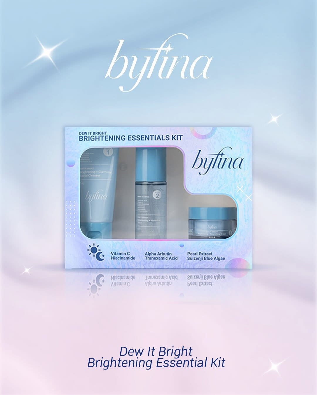 Byfina Brightening Essentials Kit – Radiant Skin Set with Niacinamide, Alpha Arbutin, Tranexamic Acid, Pearl Extract & Suizenji Blue Algae – Cleanser, Toner & Nourishing Cream for Glowing Complexion