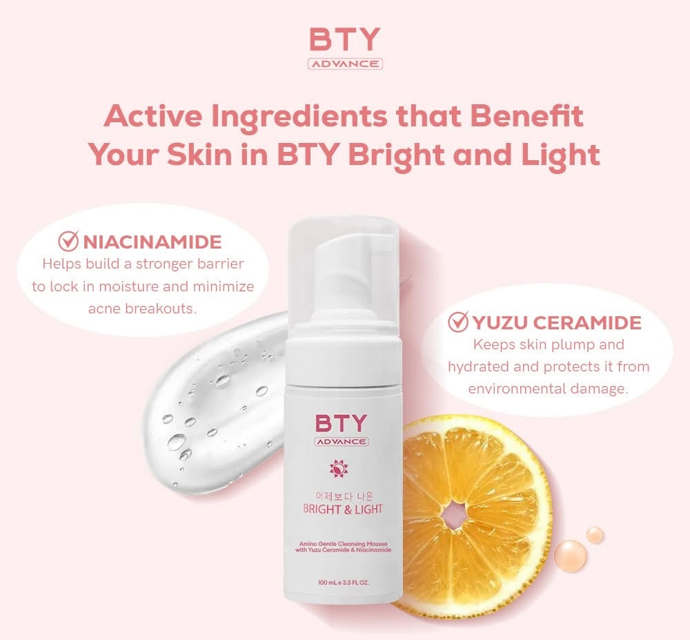 BTY ADVANCE BRIGHT & LIGHT Amino Gentle Cleansing Mousse with Yuzu Ceramide & Niacinamide - 100ml