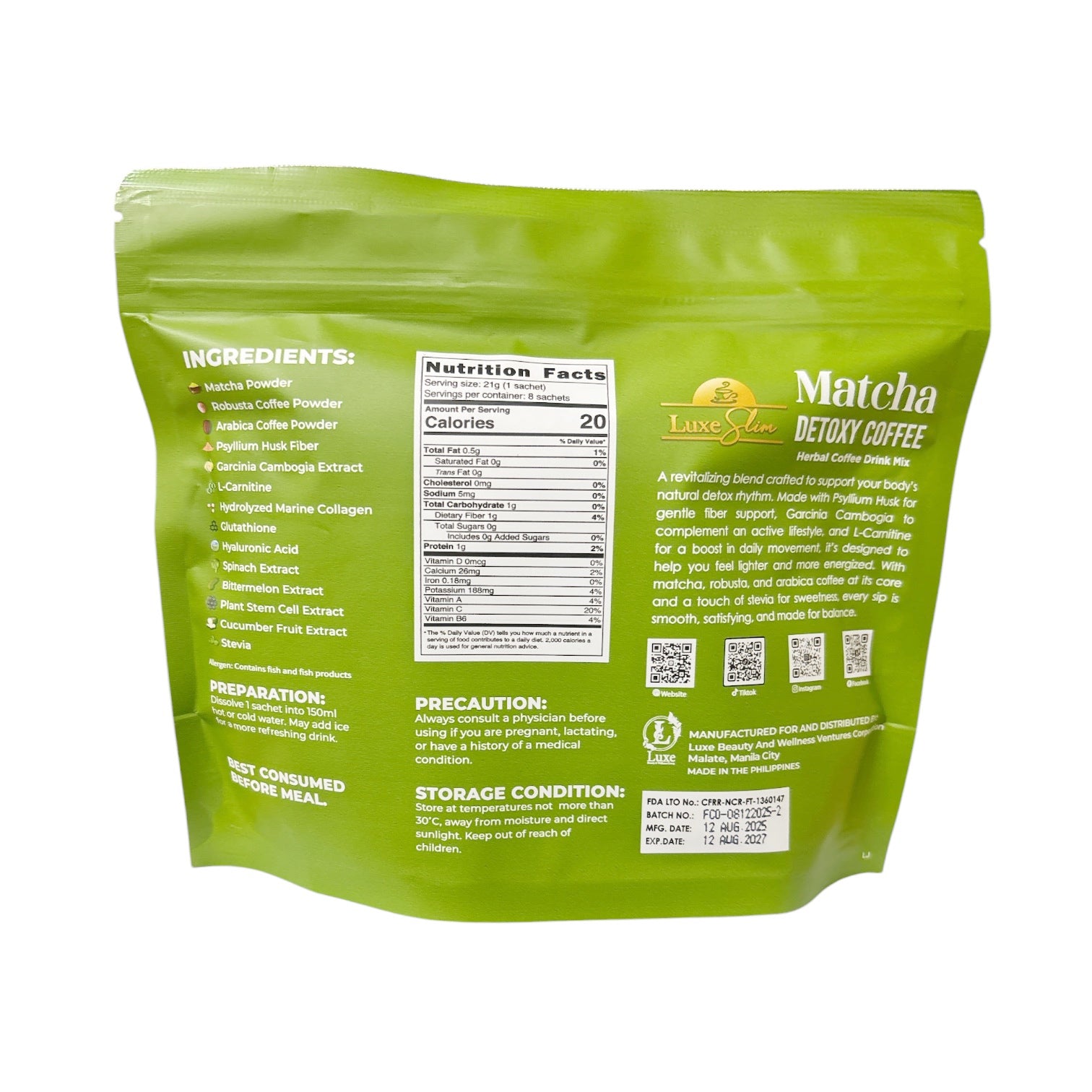 Luxe Slim Matcha Detoxy Coffee - 8 Sachets