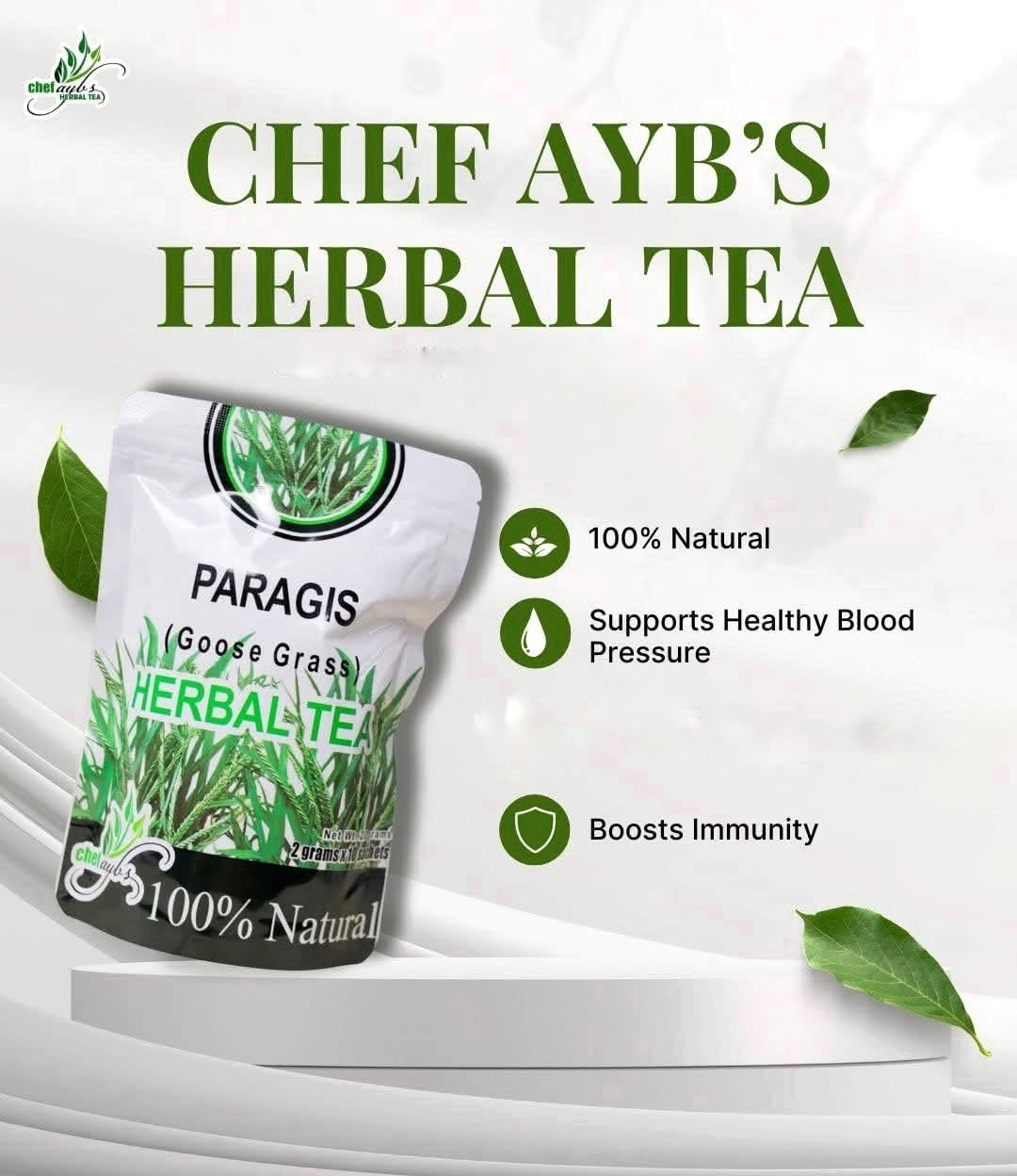 Chef Ayb's Paragis (Goose Grass) Herbal Tea - 100% Natural, Caffeine-Free Herbal Drink - 2g Sachets, 10 Count