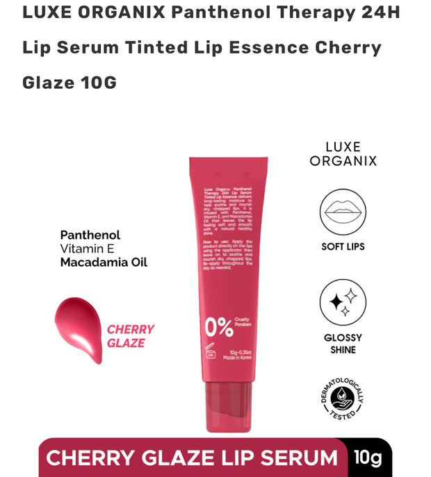 LUXE ORGANIX Panthenol Therapy 24H Lip Serum Tinted Lip Essence Cherry Glaze 10G