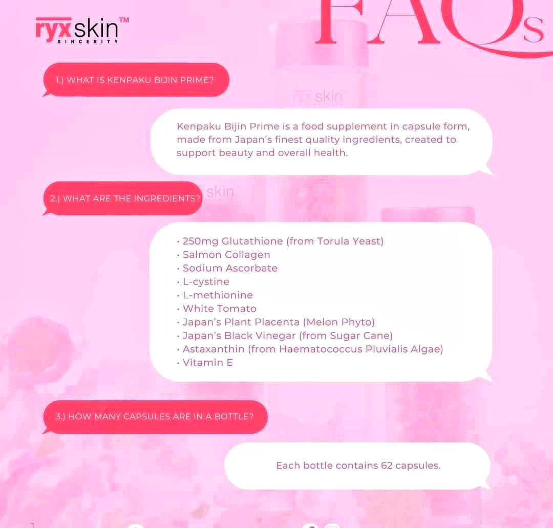 Ryxskin Kenpaku Bijin Prime with Glutathione, Collagen & Plant Placenta, 62 Capsules