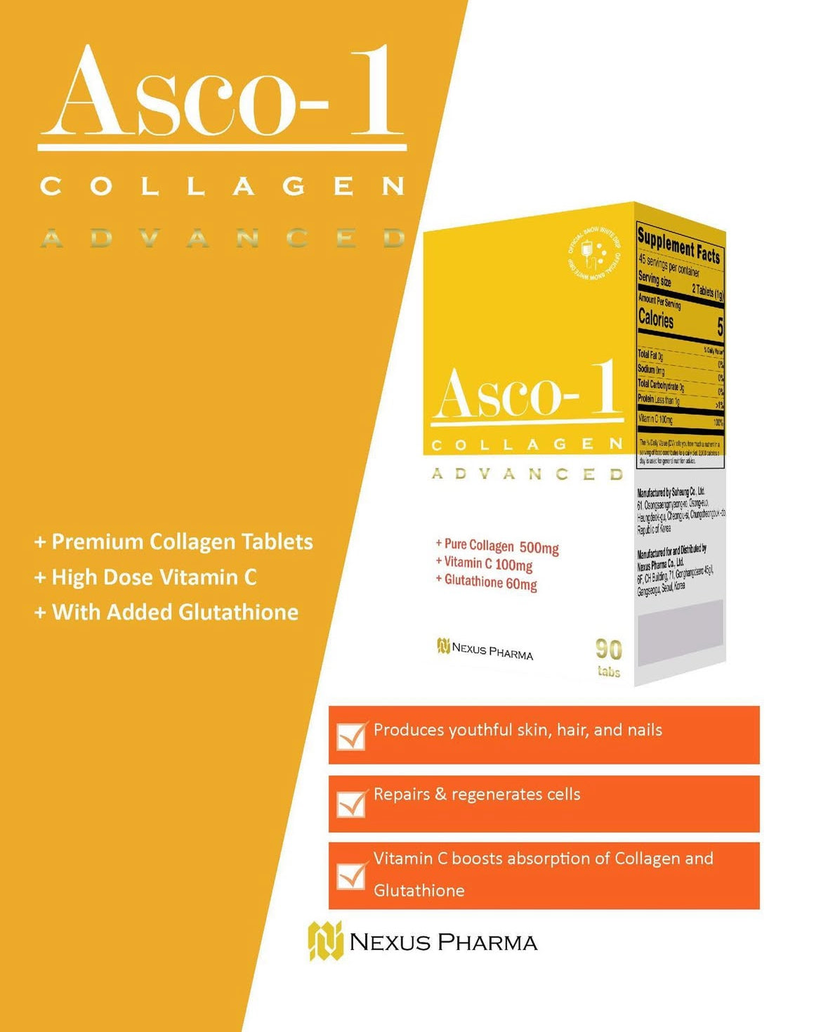 Asco-1 Collagen Advanced by Nexus Pharma - 500mg x 90 Tablets