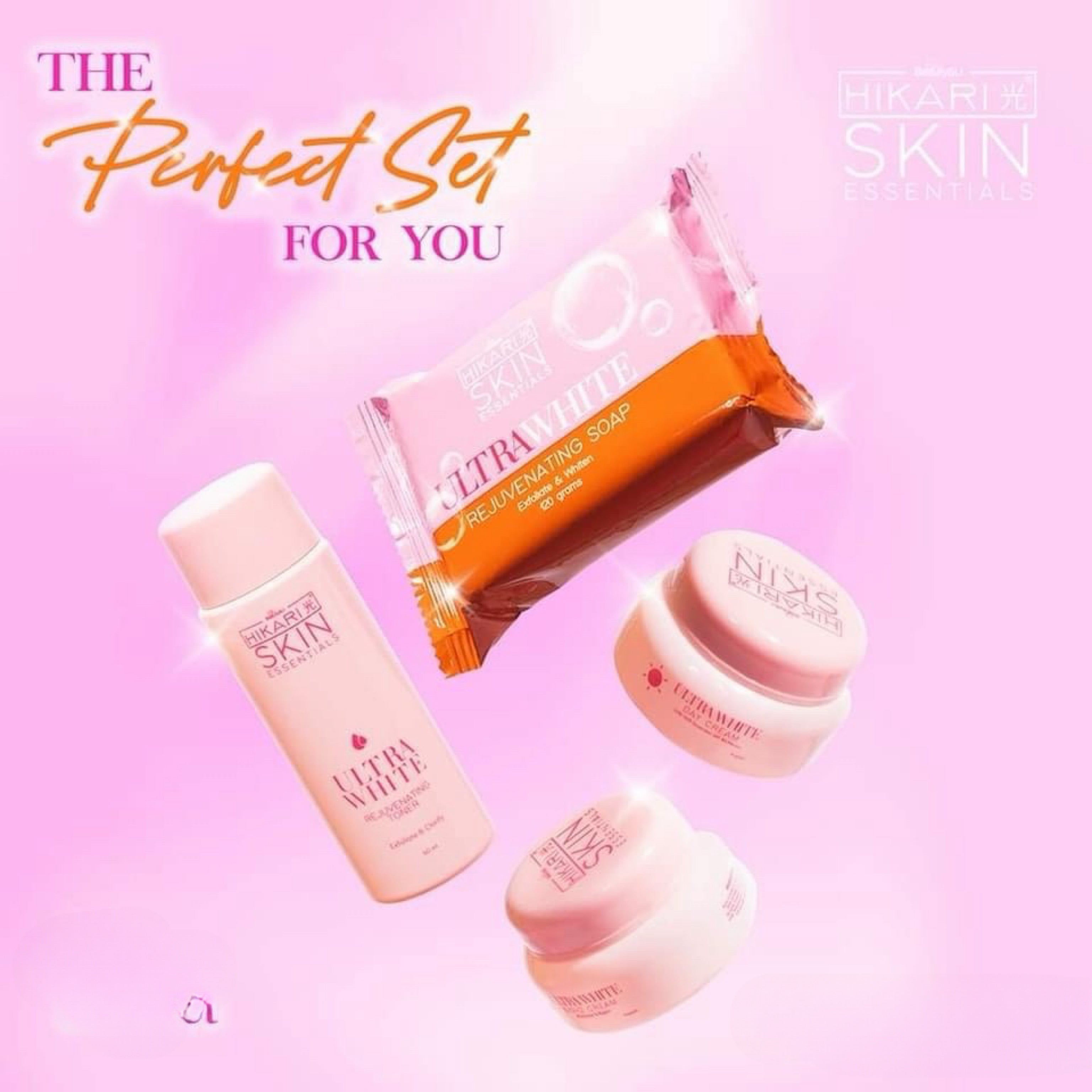 Hikari Skin Essentials Ultra White Premium Rejuvenating Set 2 sets toner balances and preps skin for optimal product absorption.