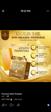 Precious Skin Thailand Gold 24K Whitening Anti-Melasma Collagen Facial Soap, 2 Bars x 50g
