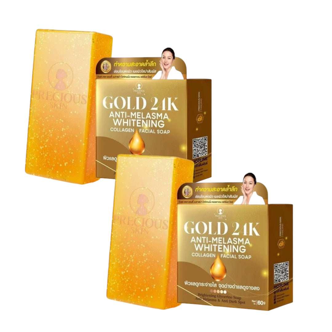 Precious Skin Thailand Gold 24K Whitening Anti-Melasma Collagen Facial Soap, 2 Bars x 50g