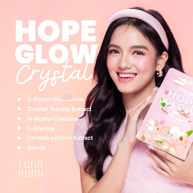 Luna Aura Hope Glow CRYSTAL Peach Glutathione Juice Drink, 10 Sachets x 18g