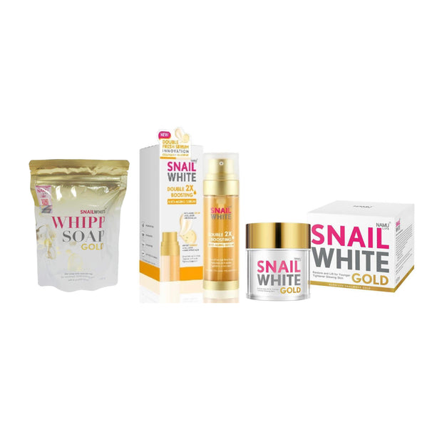 Namu Life Snail White Gold Anti-Aging Bundle: Whipp Soap, Double Boosting Serum, Gold Facial Cream