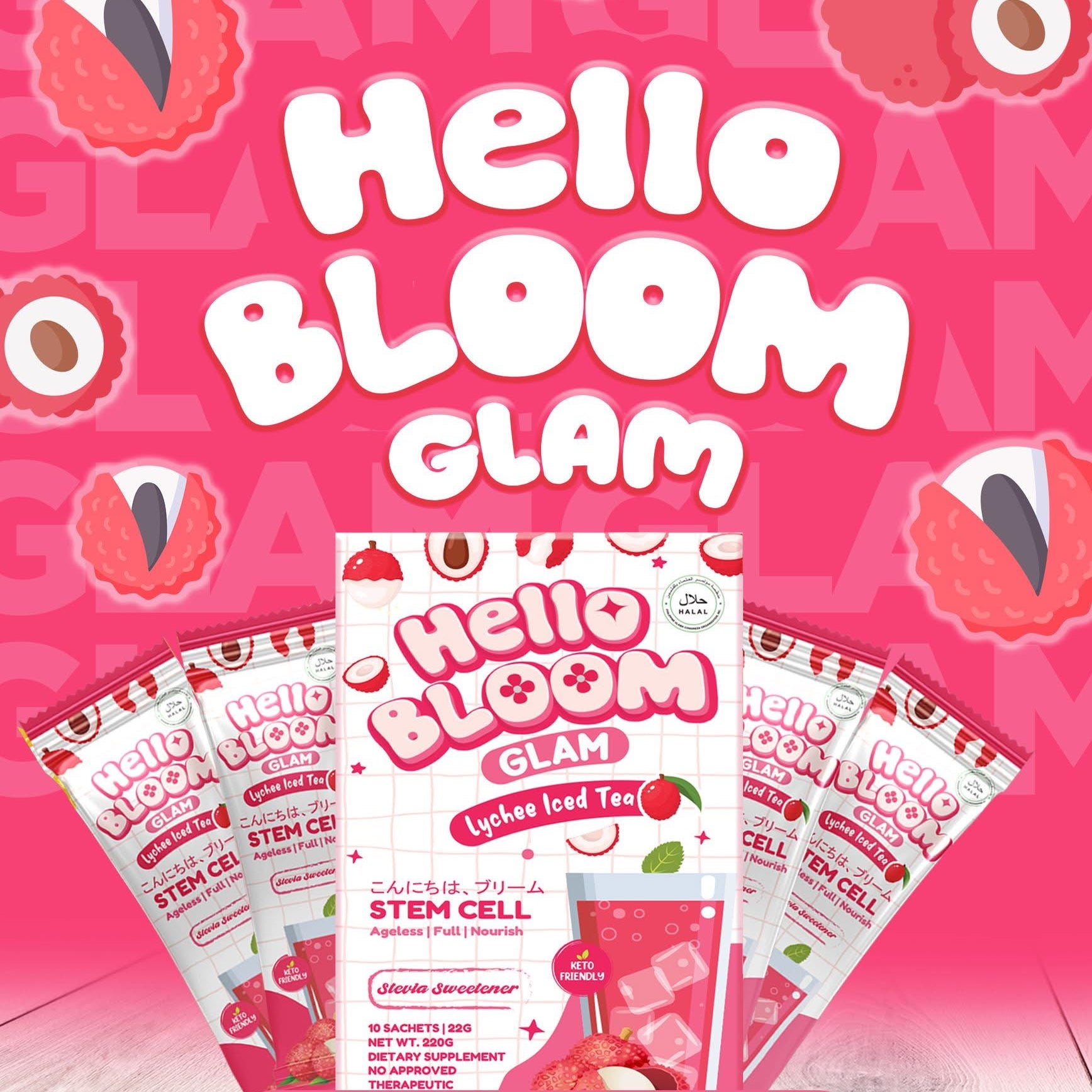 Hello BLOOM GLAM by Kiray Celis Stem Cell Lychee Iced Tea Drink (10 Sachets)