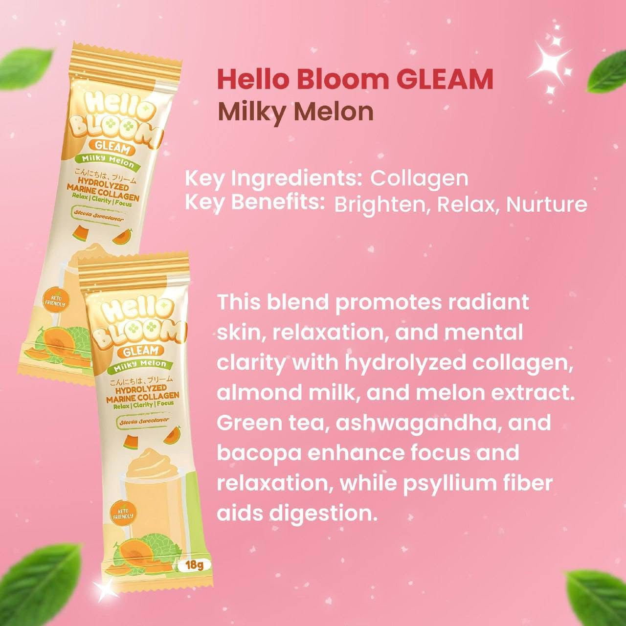 Hello BLOOM GLEAM Milky Melon Collagen Drink (10 Sachets)