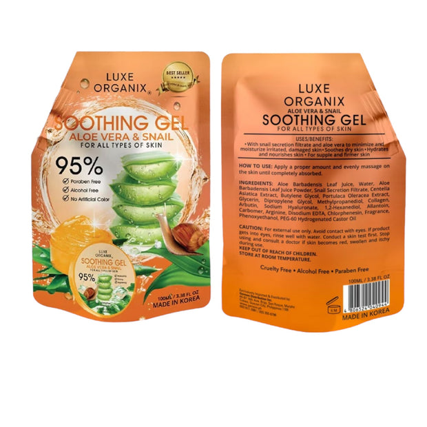 Luxe Organix Aloe Vera & Snail Soothing Gel 95% 100ml Sachet