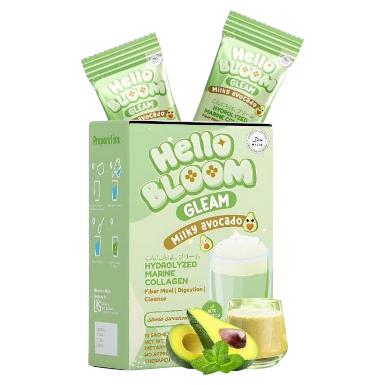 Hello BLOOM GLEAM Milky Avocado Collagen Drink (10 Sachets)