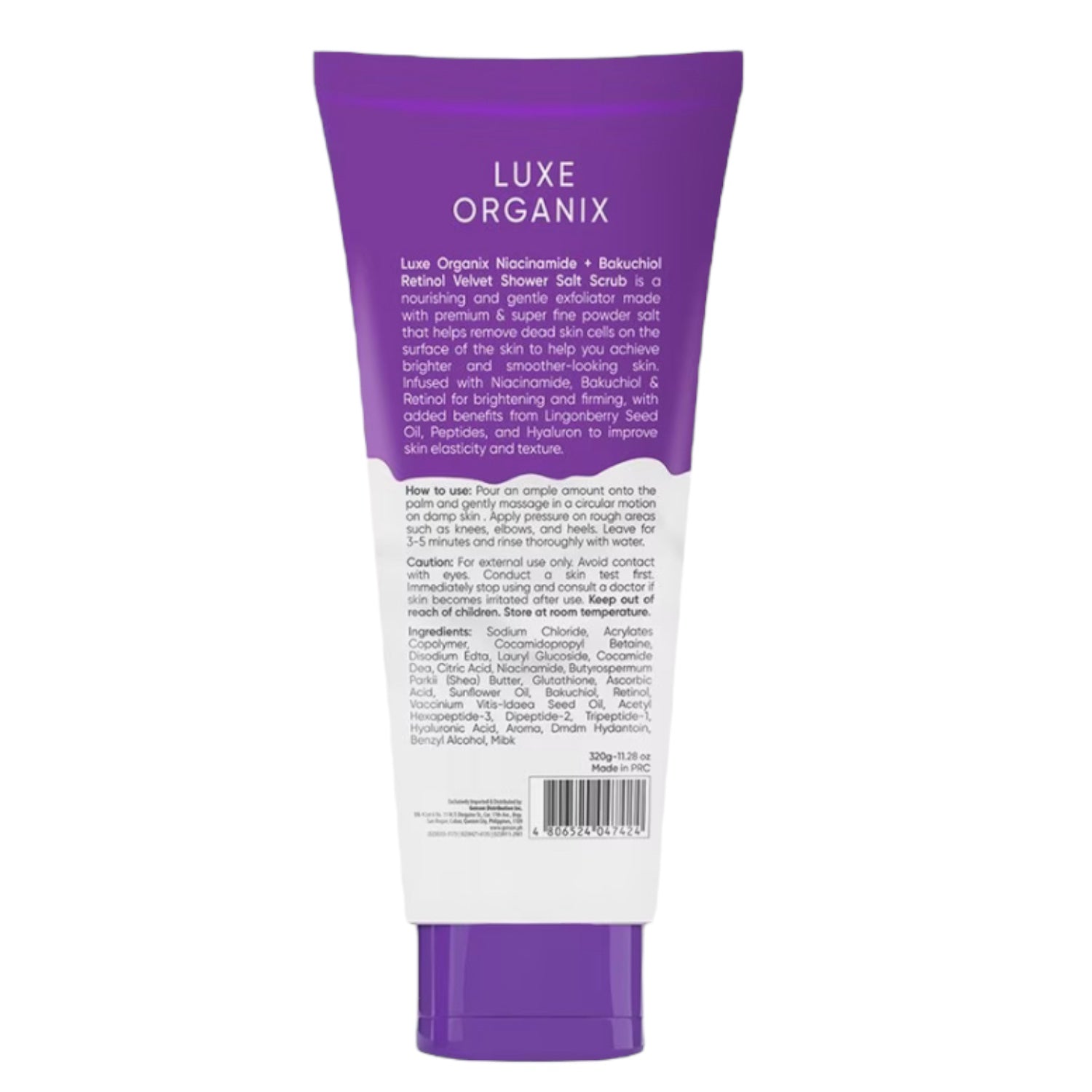 Luxe Organix Niacinamide + Bakuchiol Retinol Velvet Salt Scrub - 320g