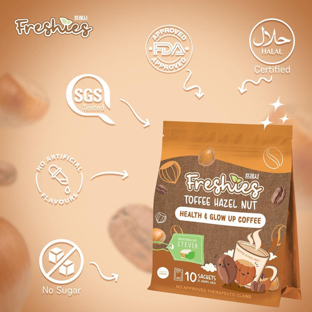 Freshies Toffee Hazel Nut Health & Glow Up Coffee, 10 Sachets