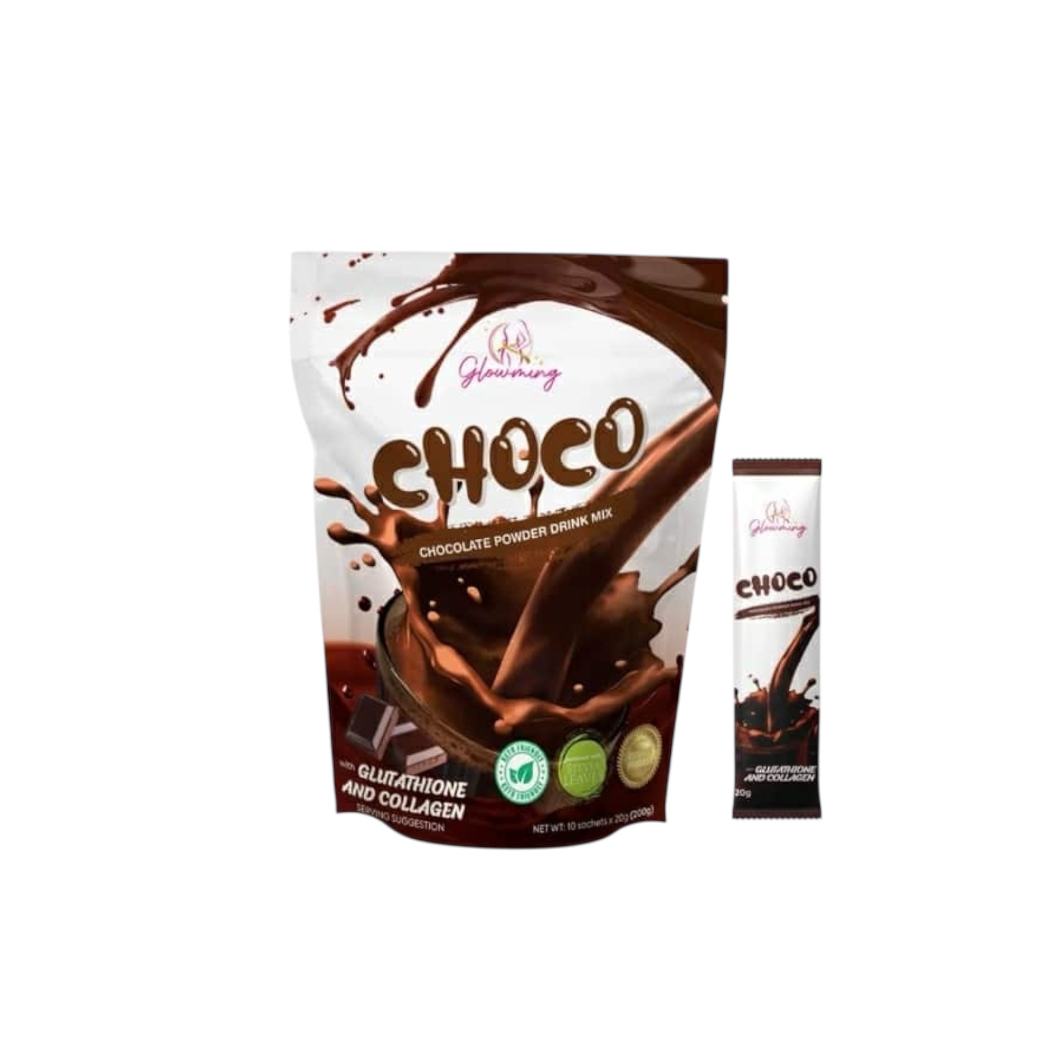 Cris Cosmetics Glowming Choco - Glutathione & Collagen Drink Mix | 20g x 10 Sachets