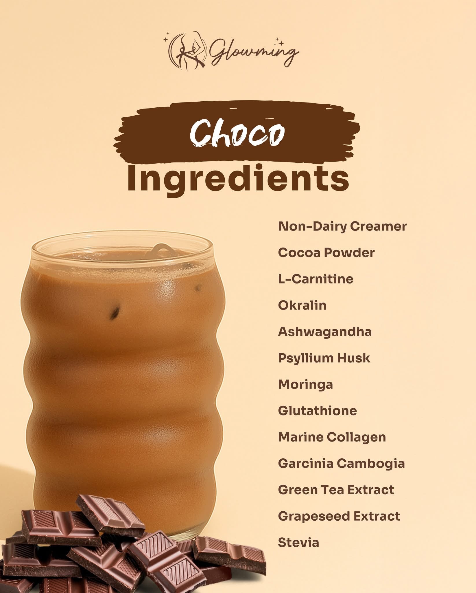 Cris Cosmetics Glowming Choco - Glutathione & Collagen Drink Mix | 20g x 10 Sachets