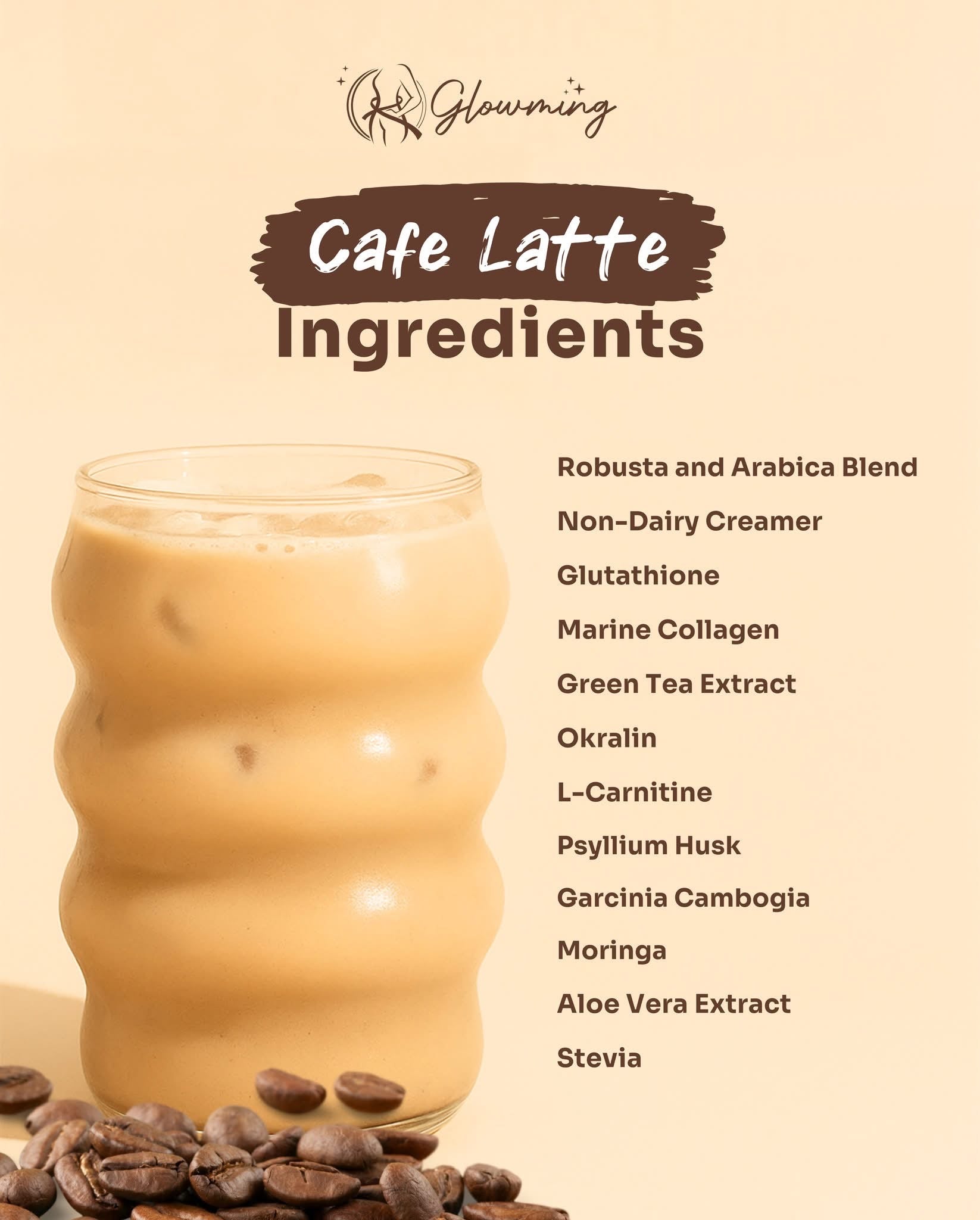 Cris Cosmetics Glowming Café Latte Coffee Powder Drink Mix - Glutathione & Collagen Blend (20g)
