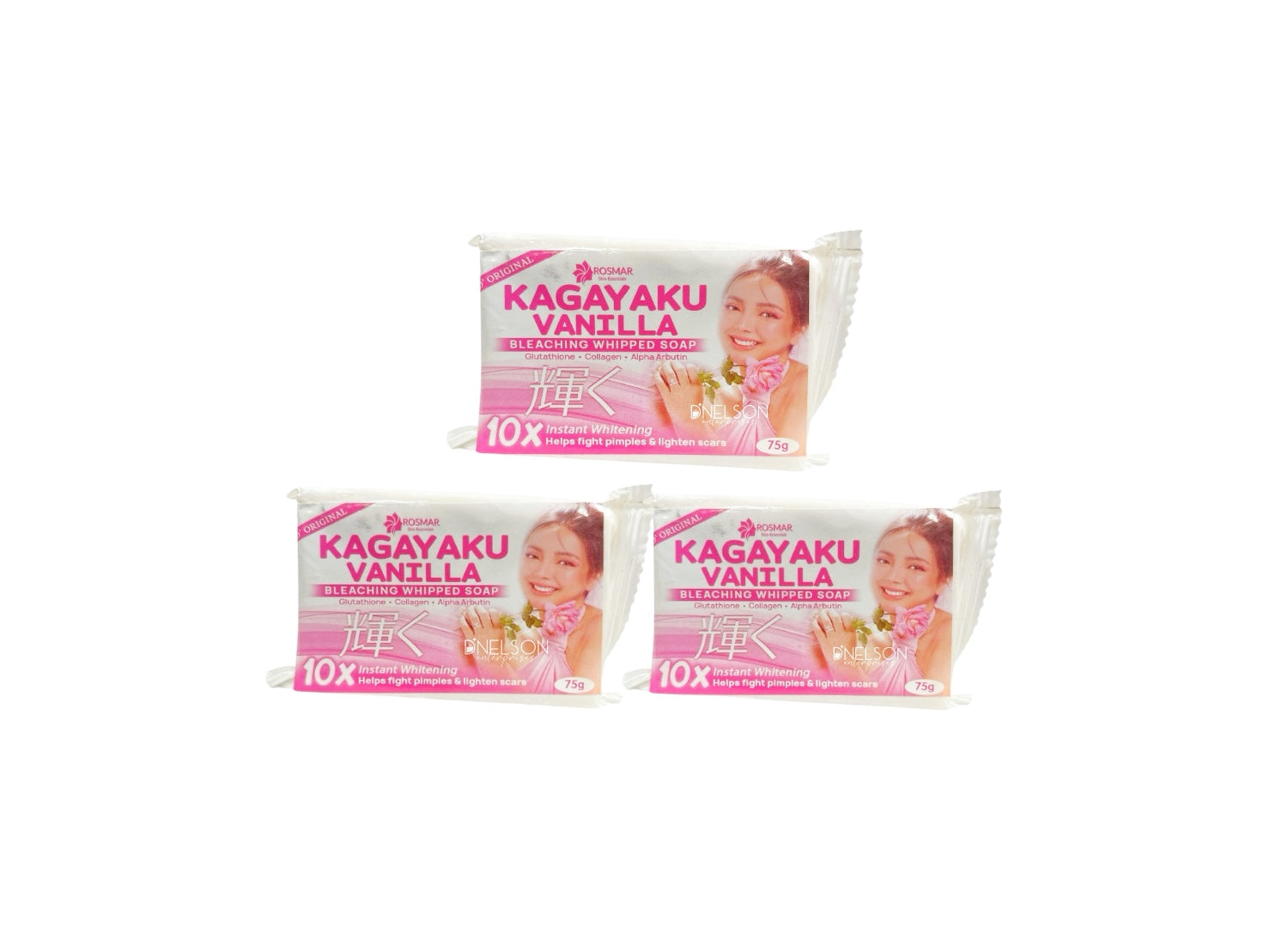 3 Bars ROSMAR Kagayaku Vanilla Whipped Soap Scar Remover, 75g each