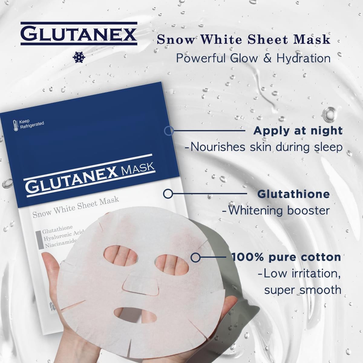 2 Bottles Glutanex Tab Glutathione by Nexus Pharma + 1 Snow White Sheet Mask