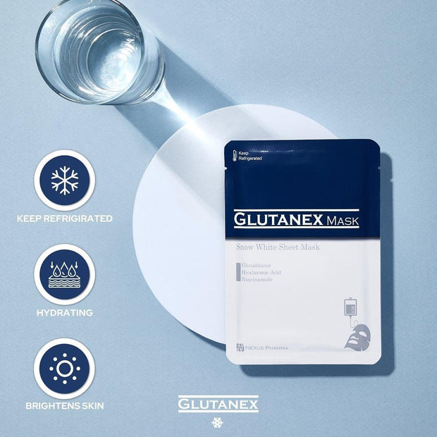 2 Bottles Glutanex Tab Glutathione by Nexus Pharma + 1 Snow White Sheet Mask