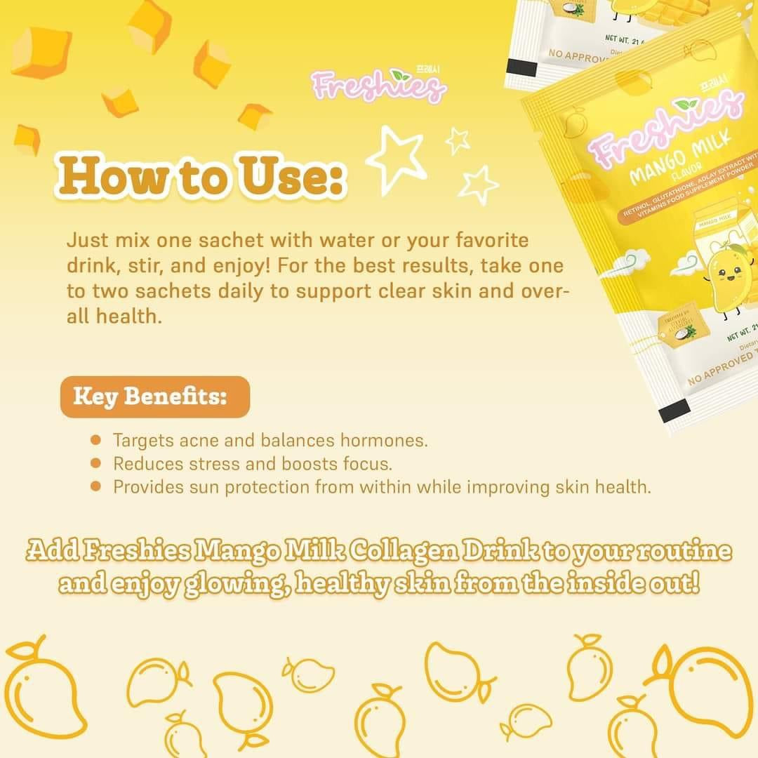 Freshies MANGO Milk Drink by Juju Glow, 10 Sachets