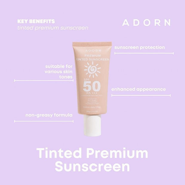 ADORN Premium Tinted Sunscreen SP50 UVA/UVB Broad Spectrum 50ml