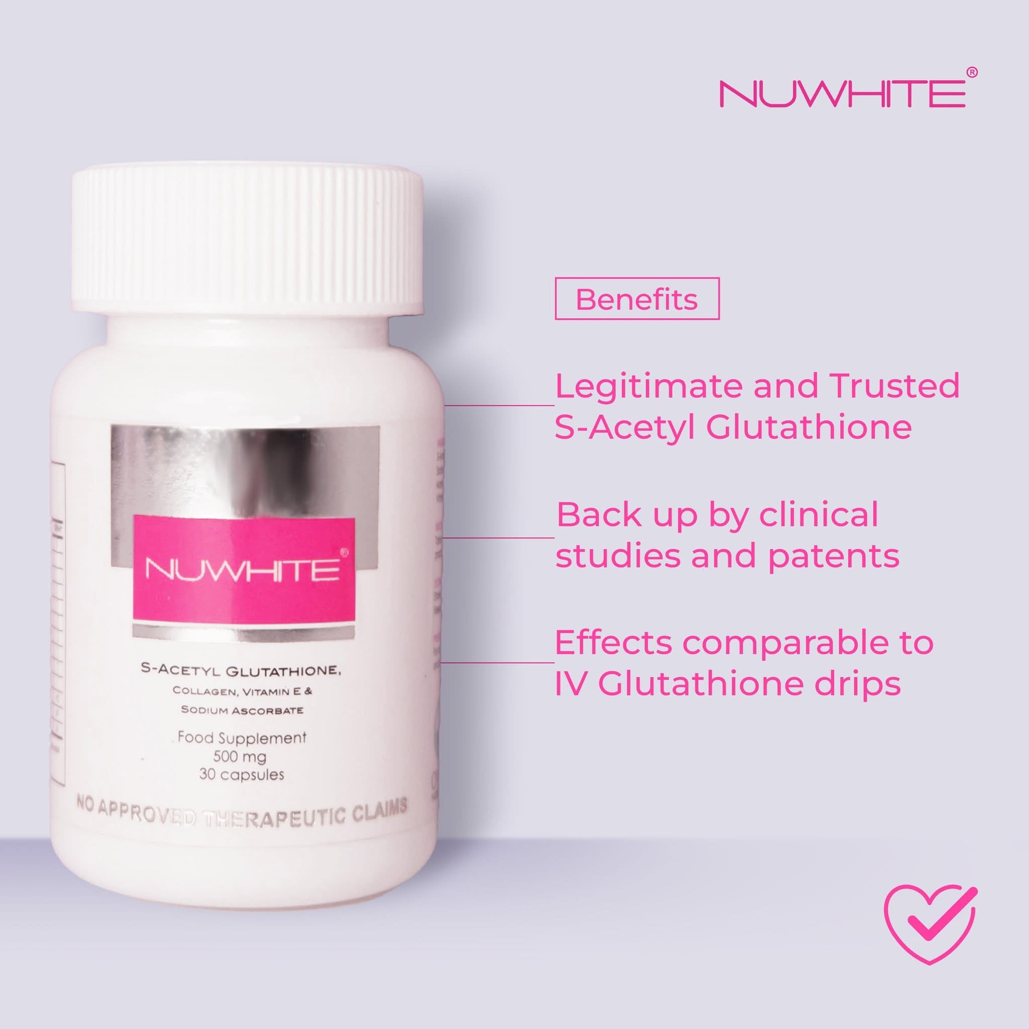 NUWHITE® S-Acetylene
Glutathione: Achieve Glowing Skin from Within (30 Capsules)