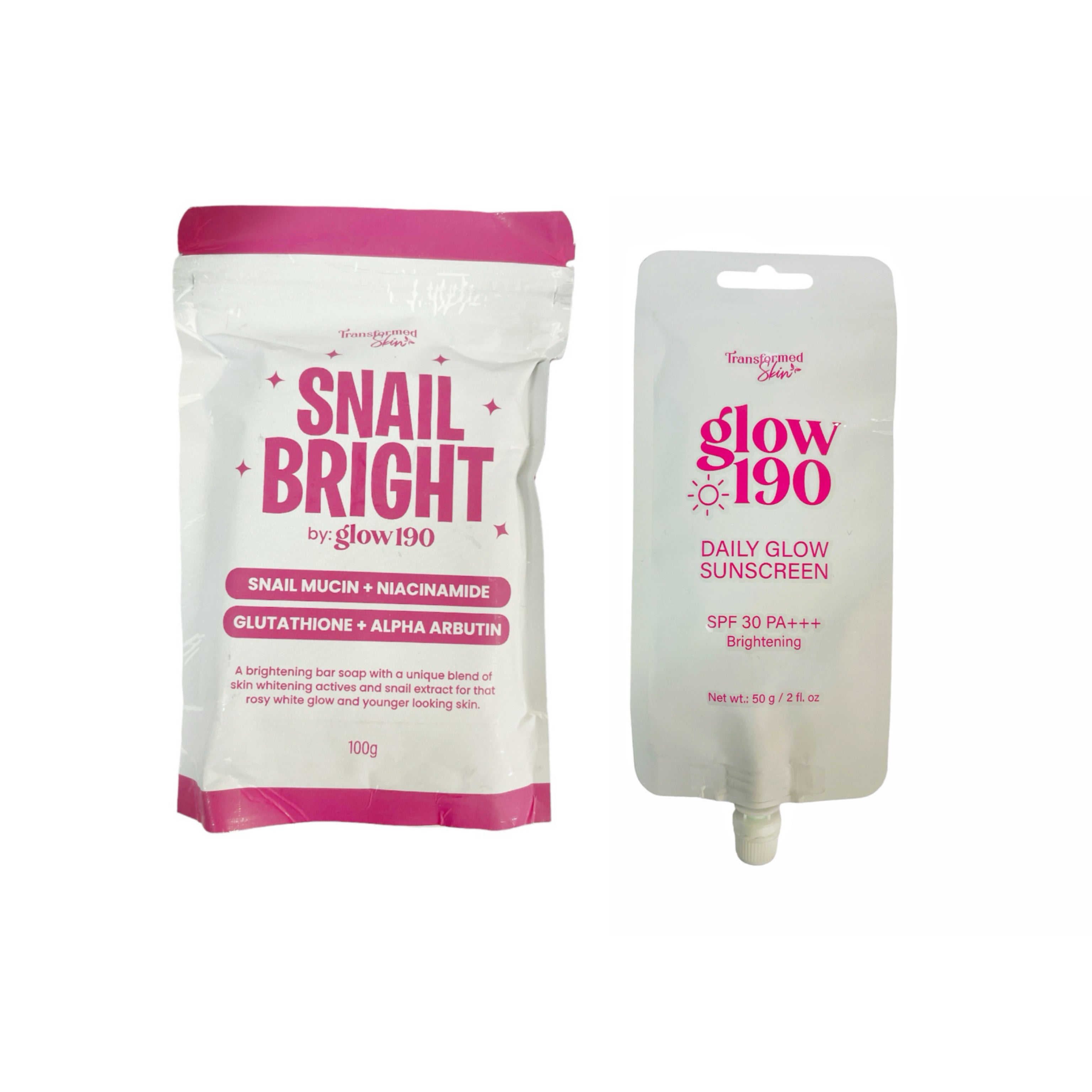 Daily Glow Sunscreen & Snail Bright Snail Mucin + Niacinamide Soap By Glow 190 Duo