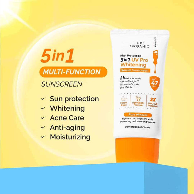 Luxe Organix 5 in 1 UV Pro Whitening Serum Sunscreen SPF 47 PA+++ 40ml