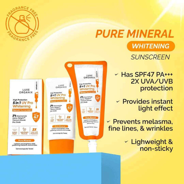 Luxe Organix 5 in 1 UV Pro Whitening Serum Sunscreen SPF 47 PA+++ 40ml
